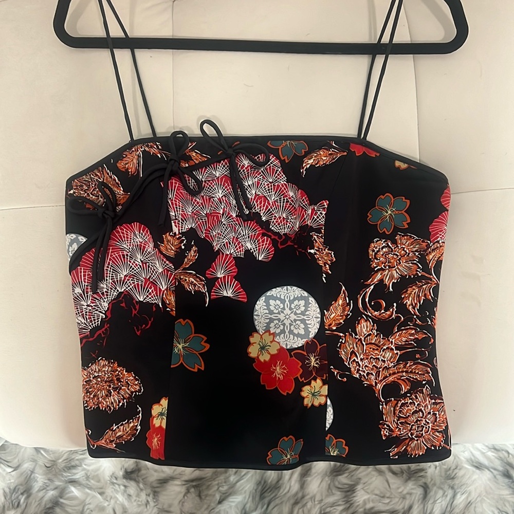 Black Oriental Spaghetti Strap Top